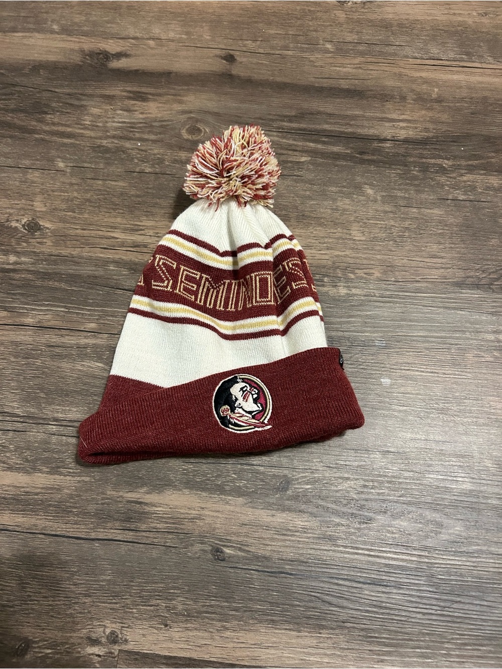 College Team Pom Beanie Hat - Garnet & Cream